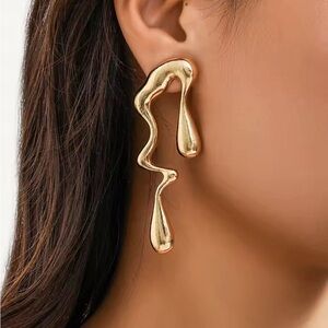 Anthropologie Irregular Water Drop Drip Melted Molten Metal Gold JA24